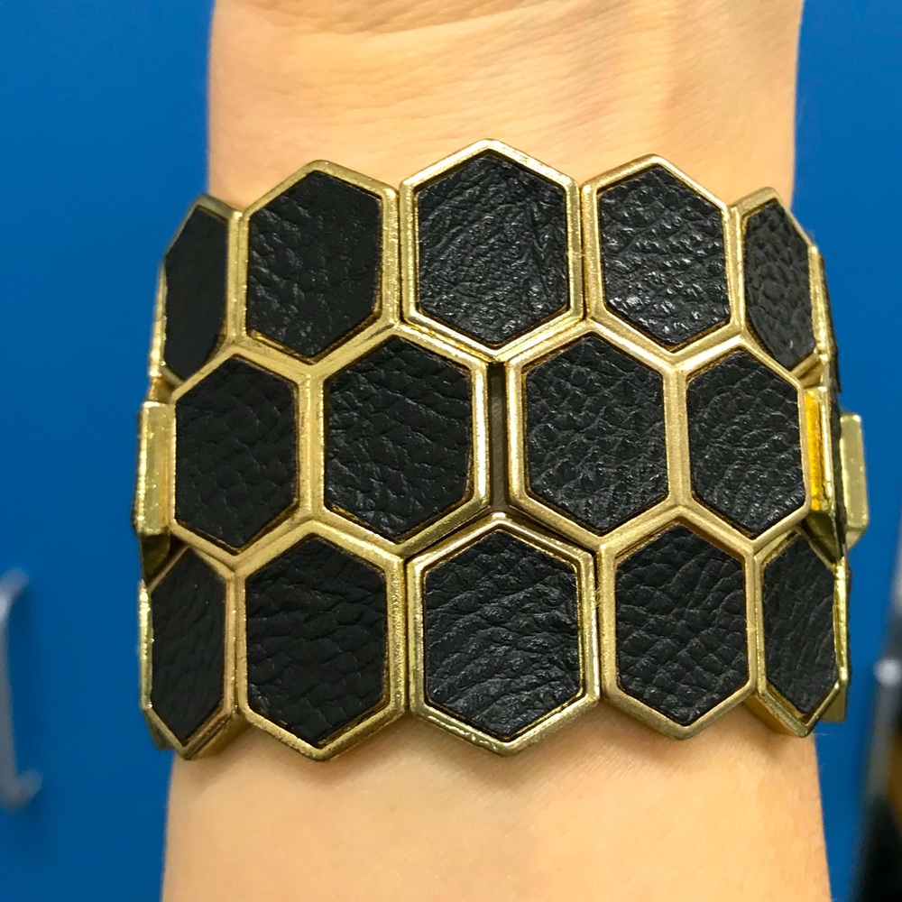 Black Leather/ Gold Bracelet